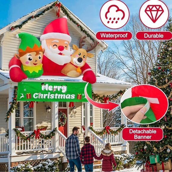 Inflatable Santa, Elf, and Reindeer Christmas Decoration